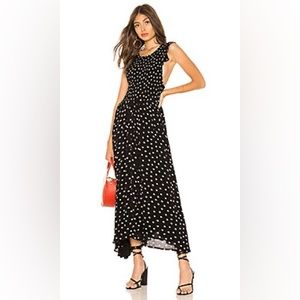 Free People Chambray Butterflies Dot Midi Ruffle Dress in Black; size Medium